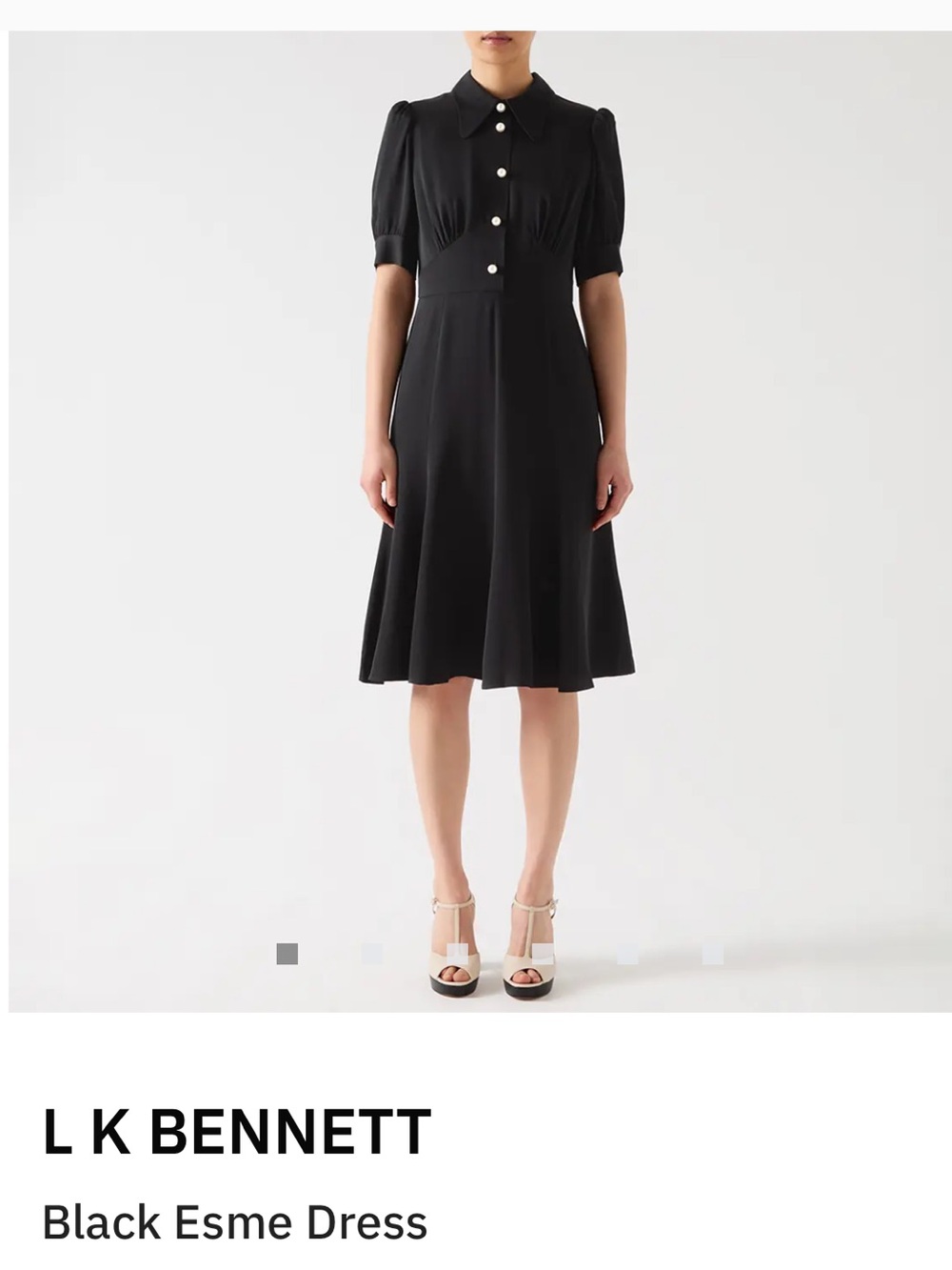 LK Bennett Black Midi Dress with rhinestone buttons